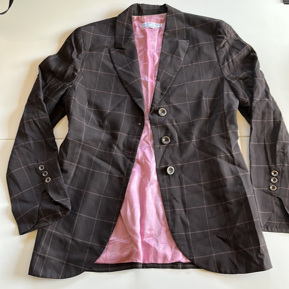 LIKE NEW - brown and pink window pane blazer